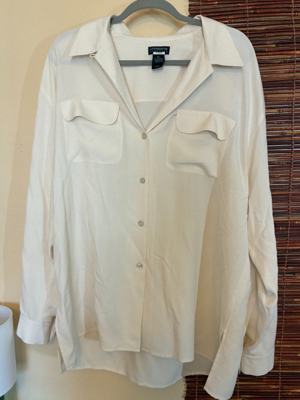 Vintage Liz Claiborne 100% Silk Ivory Button Down Blouse - Size XL